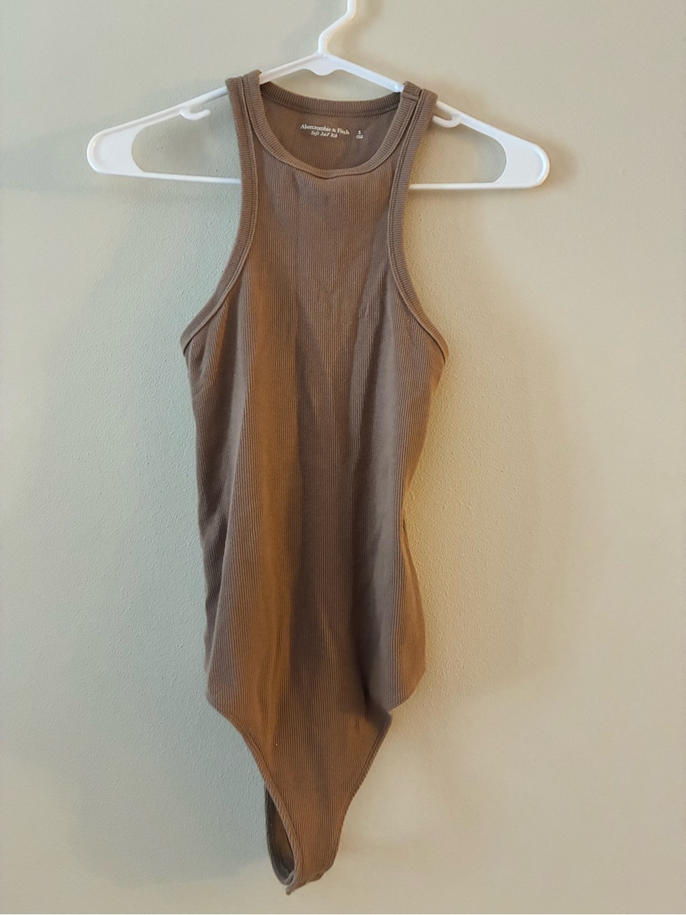Abercrombie & Fitch Ribbed Tank Bodysuit in Taupe Brown
